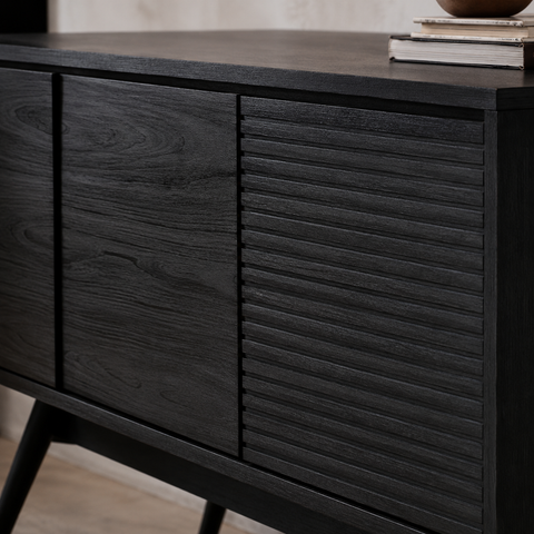 Mid-Century 3-Door Solid Wood Cabinet | Retro Living Room Storage – Oakvello