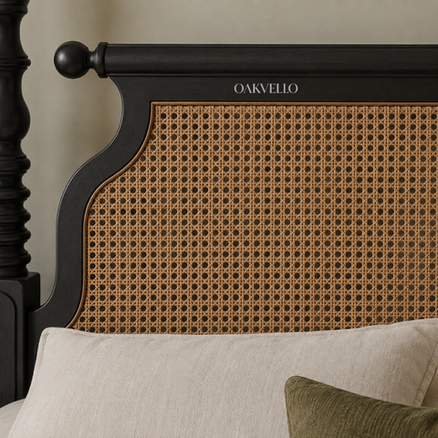 Manor Rattan Poster Bed | Solid Mango Wood & Cane Four-Poster Bed