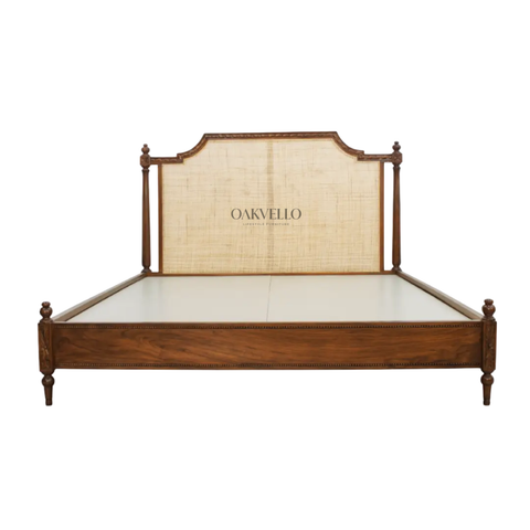 Belcourt Cane Bed | Hand-Carved Teak Wood & Arched Cane Headboard