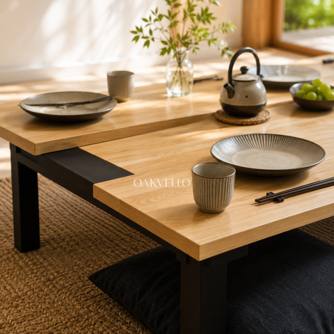 Tatami Low Table | Solid Wood Floor Dining Table with Metal Legs