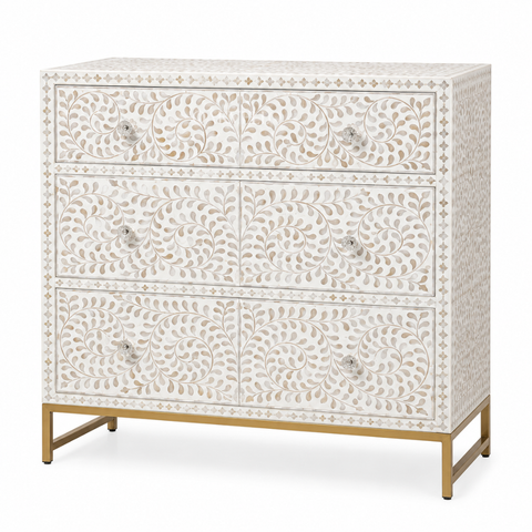 White Vine Bone Inlay 3-Drawer Dresser