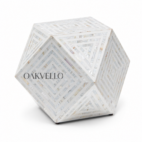White Diamond Bone Inlay Geometric Hexagonal Side Table