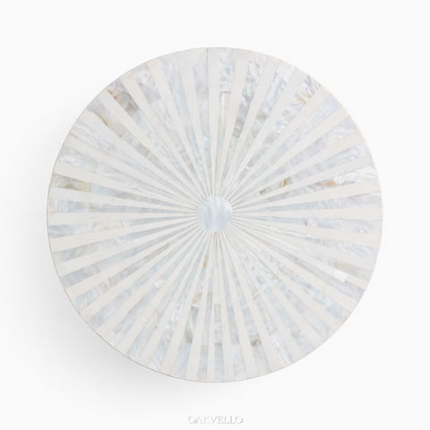 Ivory Sunburst Bone Inlay Drum Side Table