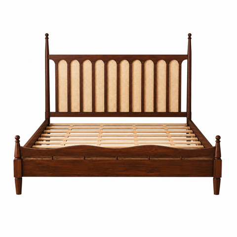 Lumis Arch Bed | Mango Wood & Rattan Cane Four-Poster Bed | Oakvello
