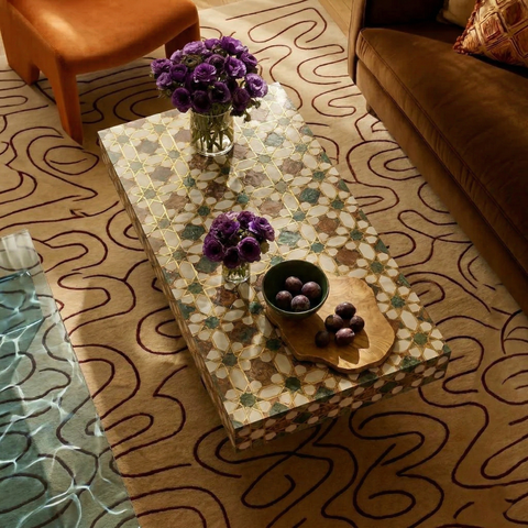 Orbis Handcrafted Teak Wood Coffee Table | Star Pattern Living Room – Oakvello