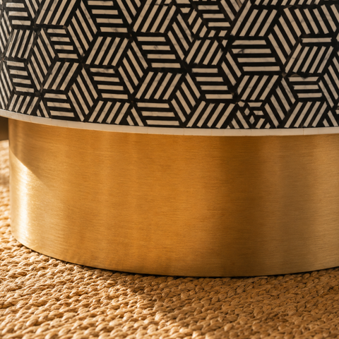 Round Bone Inlay Geometric Diamond Coffee Table | Black & White | 90cm