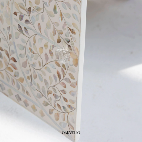 Shell Inlay Floral 4-Door Sideboard – Ivory White