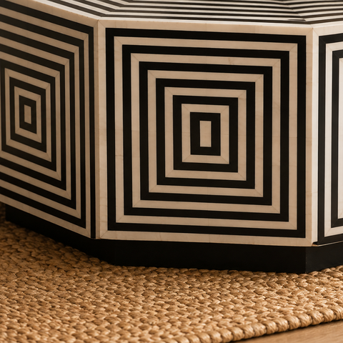 Octagonal Bone Inlay Geometric Coffee Table | Black & White |