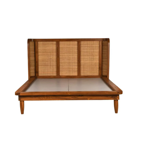 Aethel Handcrafted Teak Wood Cane Bed | Luxury Bedroom Furniture – Oakvello