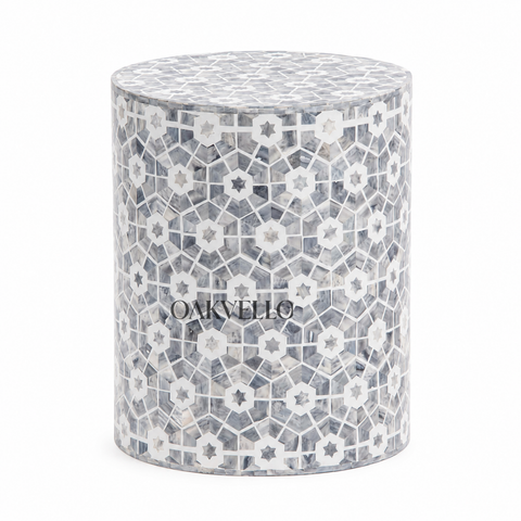 Pearl Star Bone Inlay Round Bedside Table