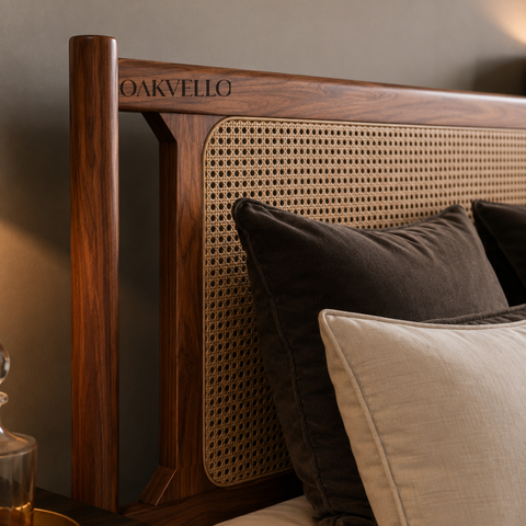 Riviera Rattan Bed – Solid Teakwood & Cane Headboard