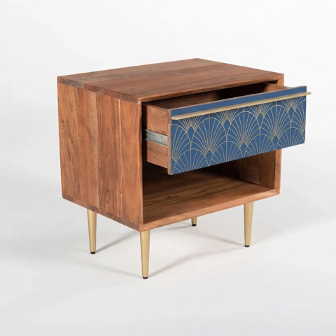Aurelian Art Deco Teak Wood Bedside Table | Modern Nightstand – Oakvello