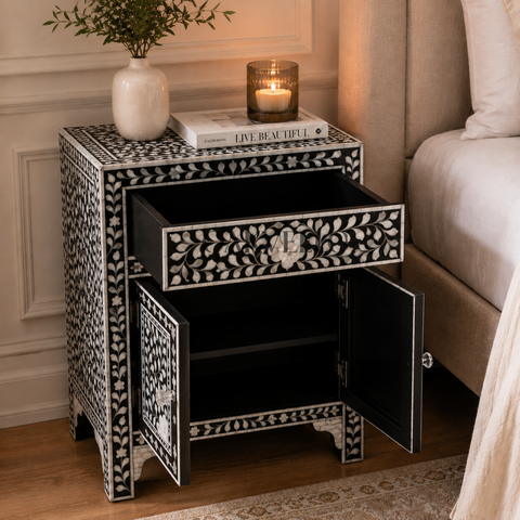 Ivory Vine Bone Inlay Bedside Cabinet