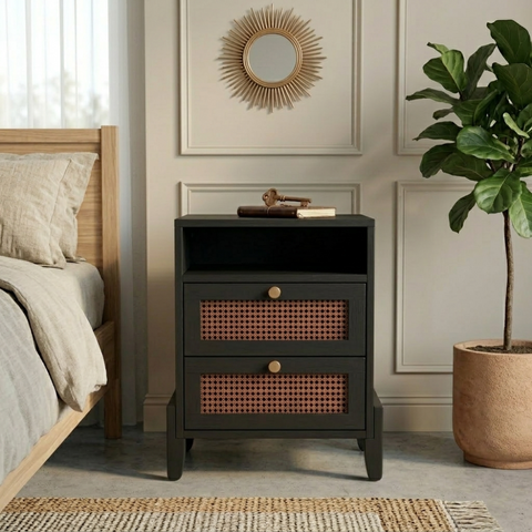 Veda Teak Wood Bedside Table | Heritage Mid-Century Nightstand – Oakvello