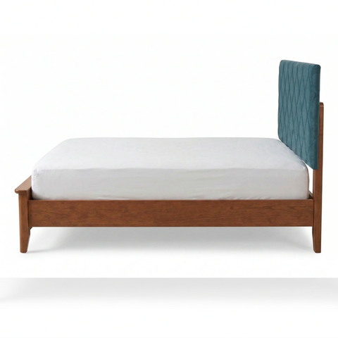 Caspian Solid Teak Wood Bed | Premium Upholstered Headboard – Oakvello
