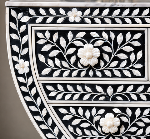 Ajmeri Black Bone Inlay Curved Console Table | Artisan Entryway Furniture – Oakvello