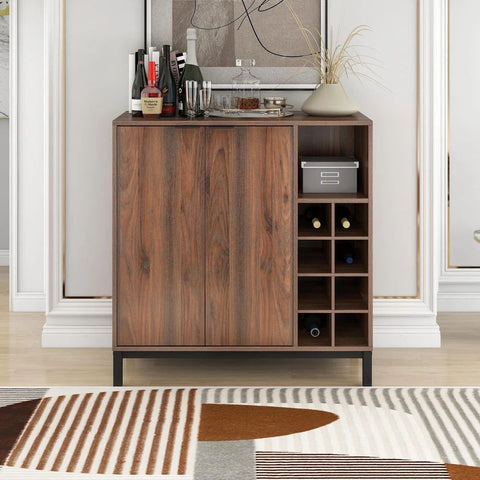 Solid Wood Bar Cabinet Sideboard | Home Bar & Living Room Storage – Oakvello