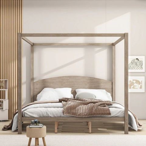 Modern Brown King Size Platform Bed with Headboard | Solid Wood Bedroom Furniture – Oakvello
