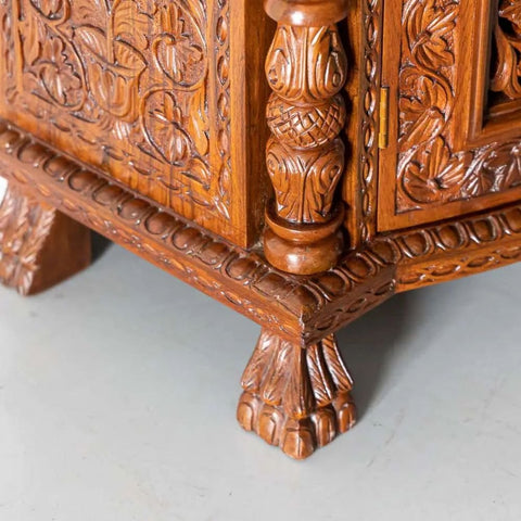 Floral Carved Solid Teak Wood Sideboard | Traditional Luxurious Living Room Storage – Oakvello
