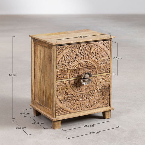 Wiluna Solid Mango Wood Bedside Table with Drawers | Bedroom Nightstand – Oakvello