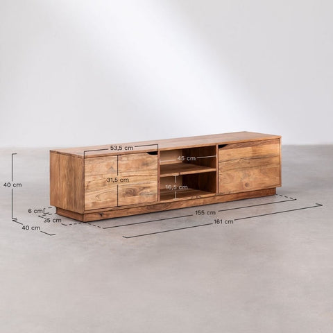Asmani Acacia Wood TV Cabinet with Shelf | Media Console – Oakvello