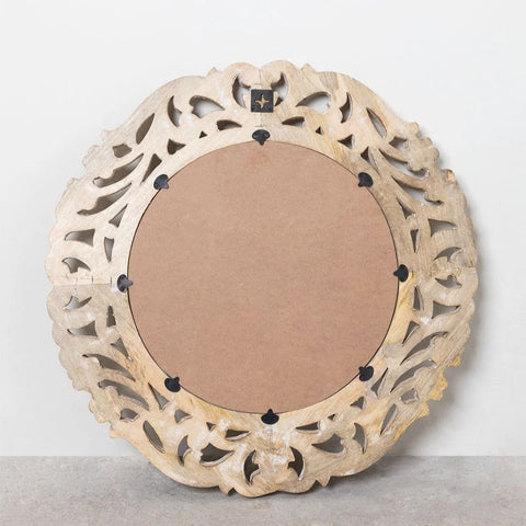 Zargor Round Solid Mango Wood Wall Mirror | Decorative Bedroom & Living Room Decor – Oakvello