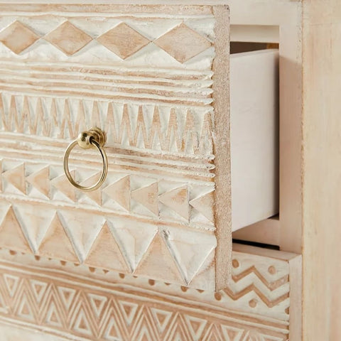 Carved Solid Mango Wood Sideboard | Handcrafted Living Room Storage – Oakvello