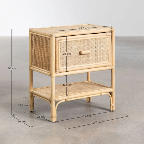 Rattan Solid Wood Bedside Table | Boho Bedroom Nightstand – Oakvello