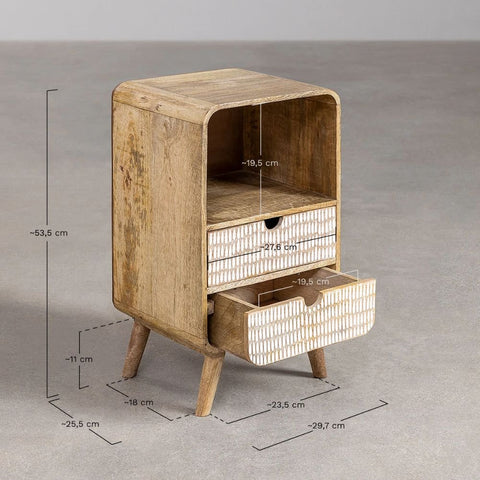 2-Drawer Solid Mango Wood Bedside Table | Bedroom Nightstand – Oakvello