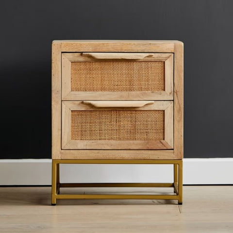 Rattan Webbed Solid Wood Side Table | Boho Living Room Accent Furniture – Oakvello