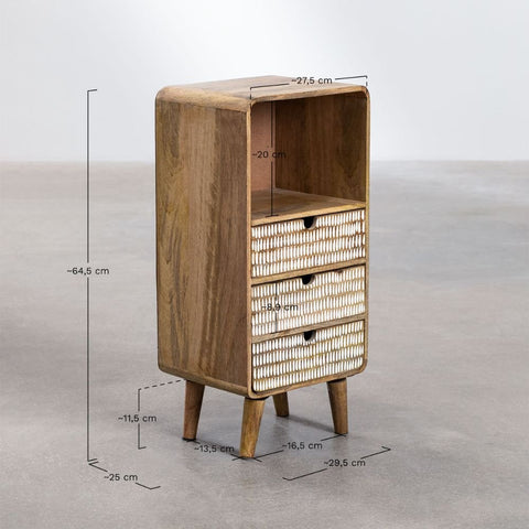 3-Drawer Solid Mango Wood Bedside Table | Bedroom Nightstand – Oakvello