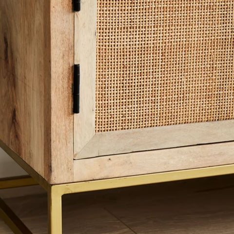 Rattan Webbed Solid Wood TV Unit | Boho Media Console & Living Room Storage – Oakvello