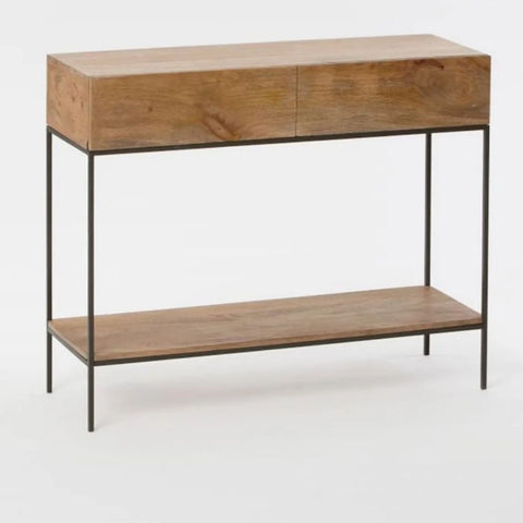 Industrial Solid Wood Console Table | Metal Frame Entryway Furniture – Oakvello