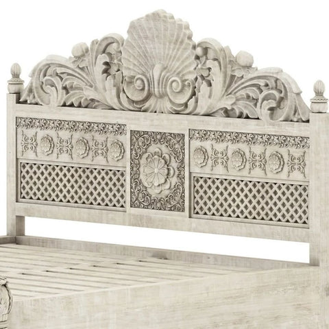 Indian Hand Carved Solid Wood Bed | Heritage Handcrafted Bedroom Furniture – Oakvello