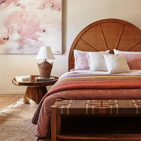 Cane & Solid Wood Bed | Handcrafted Rattan Bedroom Furniture – Oakvello
