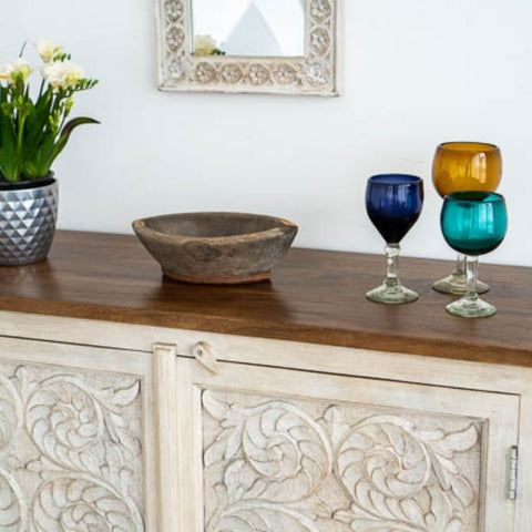 Persia White Solid Wood Sideboard | Living Room Storage Cabinet – Oakvello