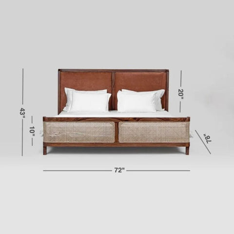 Jodhpur Solid Wood Bed with Cane | Handcrafted Rattan Bedroom Furniture – Oakvello