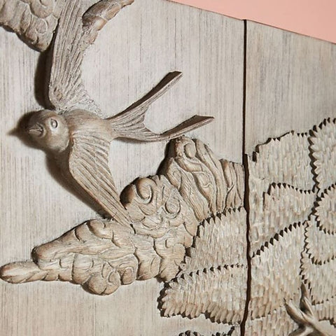 Hand Carved Land & Sky Bar Cabinet | Artisan Solid Wood Home Bar – Oakvello