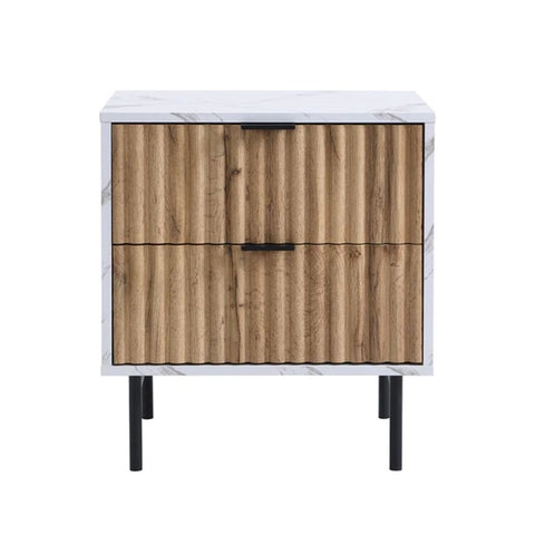 Marble Effect 2-Drawer Bedside Table | Solid Wood Luxury Nightstand – Oakvello