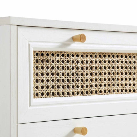 White Rattan 3-Drawer Chest | Boho Solid Wood Bedroom Dresser – Oakvello