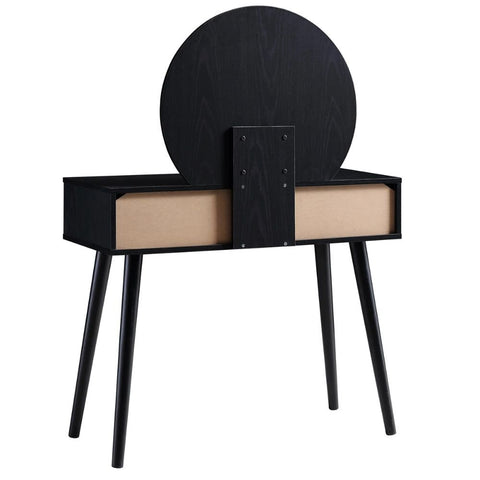 Black Rattan Dressing Table with Mirror | Boho Bedroom Vanity Furniture – Oakvello