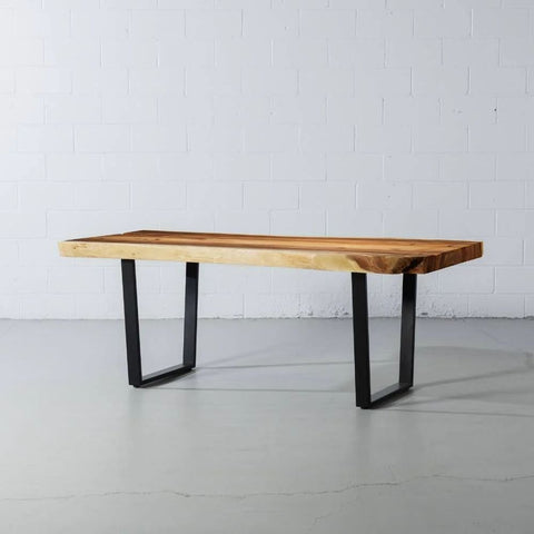 Live Edge Suar Wood Table | Natural Finish with Black U-Shaped Legs – Oakvello