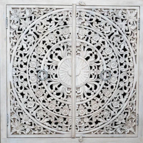 Hand Carved Mandala Solid Wood Cabinet | Artisan Storage Furniture – Oakvello