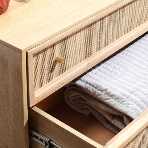 Rattan & Solid Wood Chest of Drawers | Boho Bedroom Storage Dresser – Oakvello