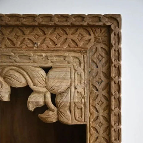 Hand Carved Solid Wood Storage Bookshelf with 3 Shelves | Living Room Display – Oakvello