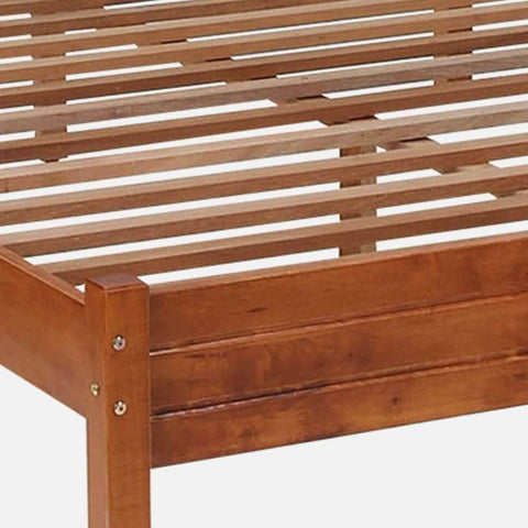 Honey Finish Solid Wood Double Bed Frame | Warm Tone Bedroom Furniture – Oakvello