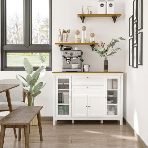 Solid Wood Storage Sideboard with Glass Door | Living Room Display Cabinet – Oakvello