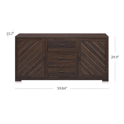 Solid Wood Sideboard | 3 Drawers & 4 Shelves Living Room Storage – Oakvello