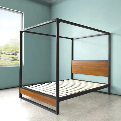 Solid Wood 4-Poster Bed Frame | Statement Bedroom Furniture – Oakvello