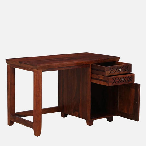 Honey Oak Finish Solid Sheesham Wood Writing Table | Home Office Desk – Oakvello
